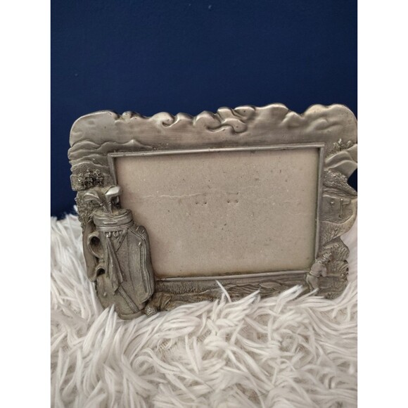 Vintage Pewter Golf Picture Frame "M.T." 3" x 5" Photo - Picture 1 of 8